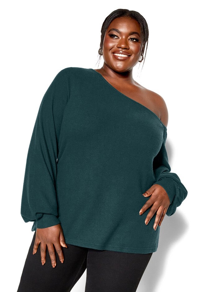 Shoulder Lust Top - emerald, GREEN, hi-res image number 0