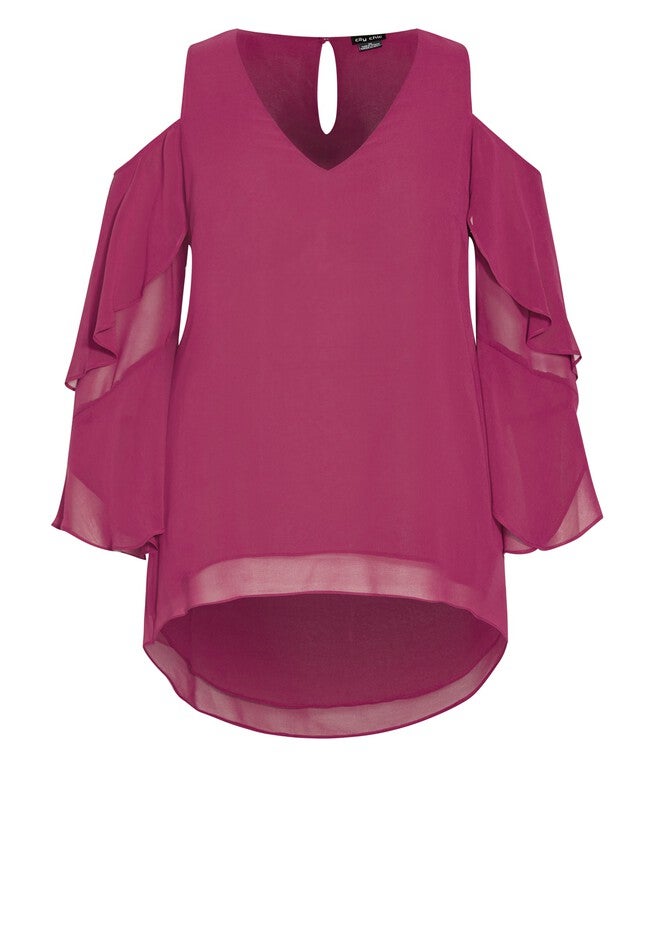 Hi Lo Cold Shoulder Top - sangria, RED, alternate image number null