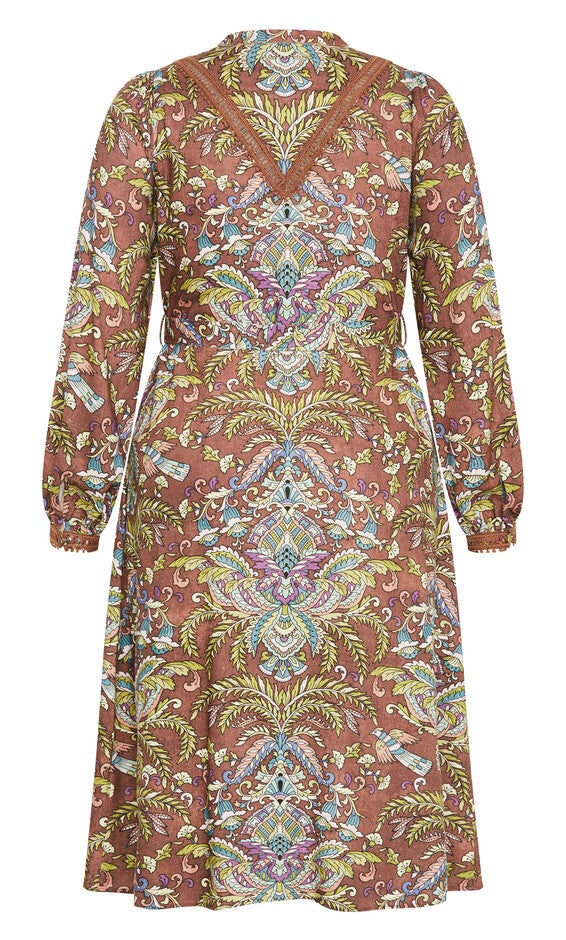 Mysteria Print Dress - saddle, BROWN, alternate image number null