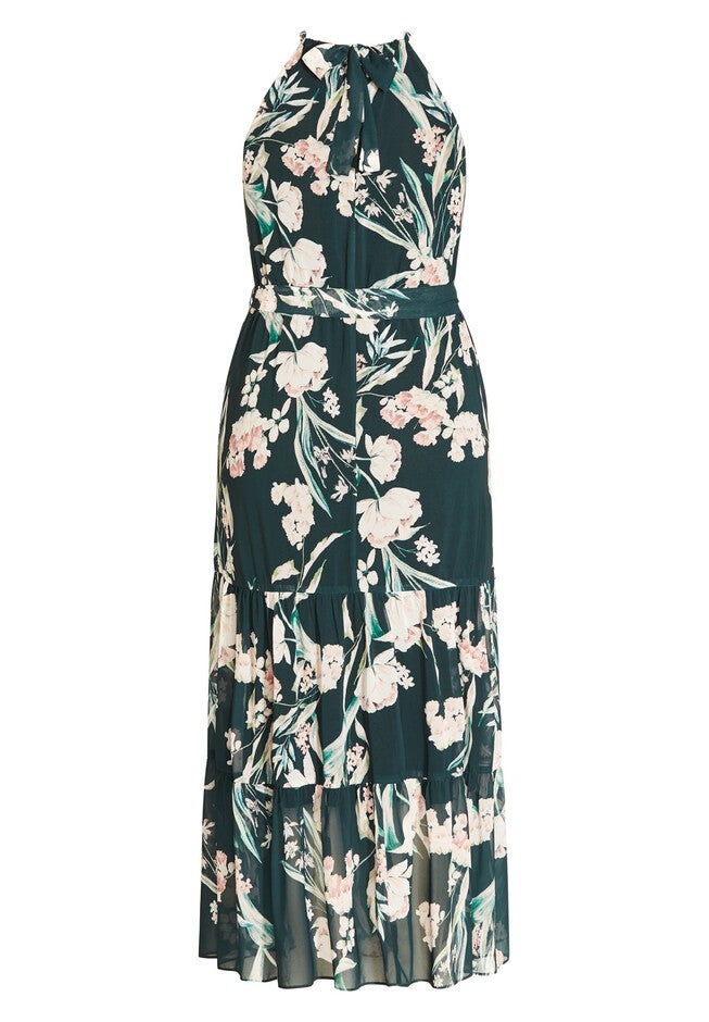 Halter Love Print Maxi Dress - emerald, GREEN, alternate image number 3