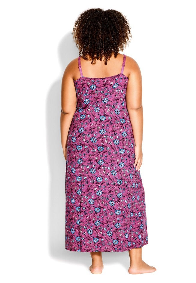 Lace Trim Nightgown, FOLK FLORAL, on-hover image number null