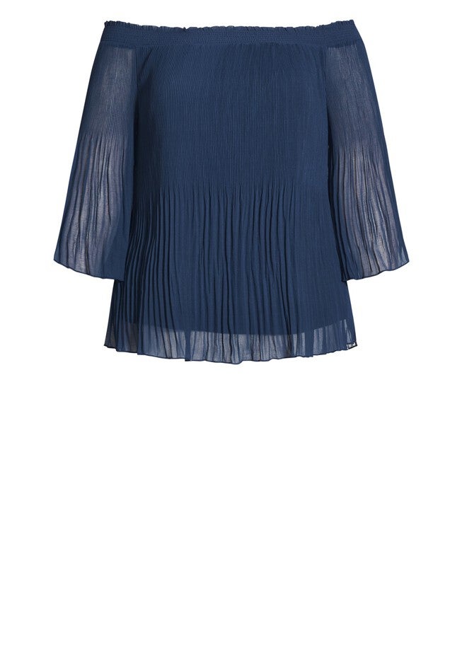 Pleated Off Shoulder Top - navy, BLUE, alternate image number 4