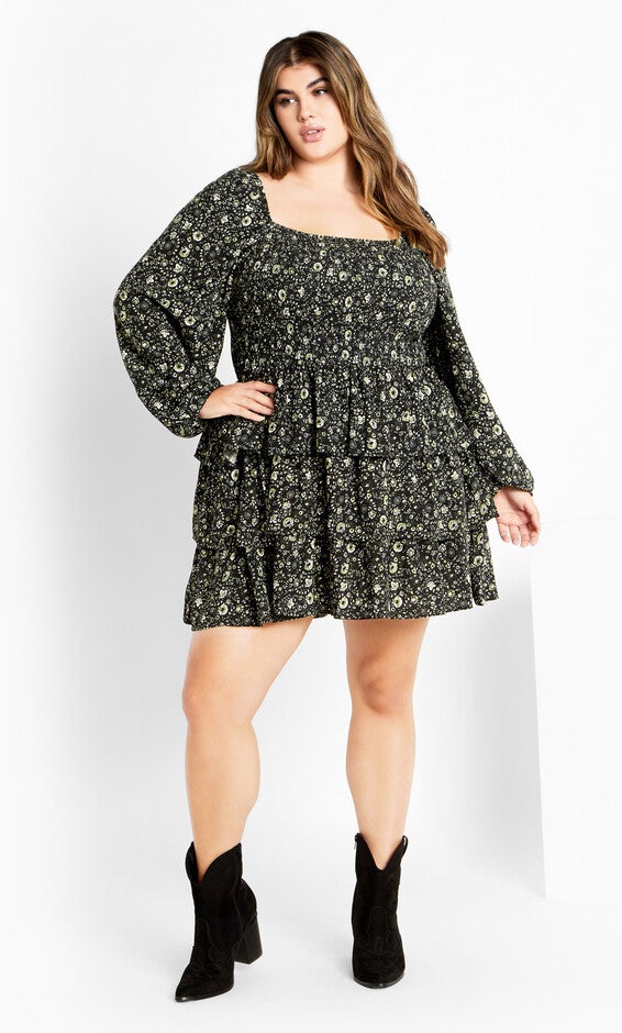 Dahlia Print Mini Dress - olive ditsy, GREEN, alternate image number null