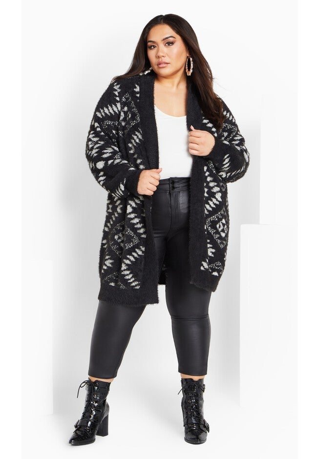 Aztec Jacquard Cardigan - black, BLACK, on-hover image number null