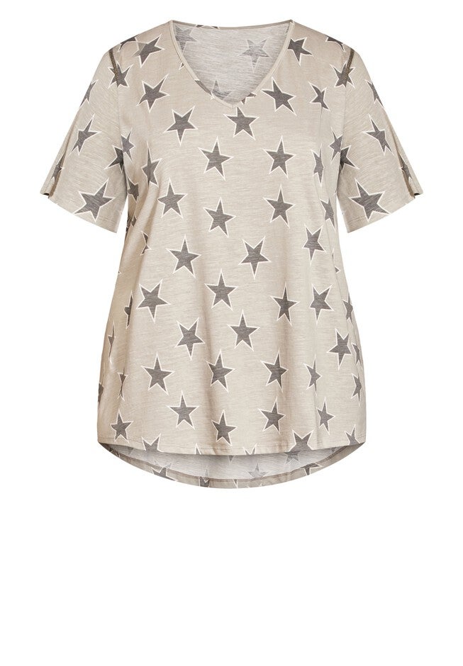 Flutter Sleeve Print Top, STAR GREY, alternate image number null
