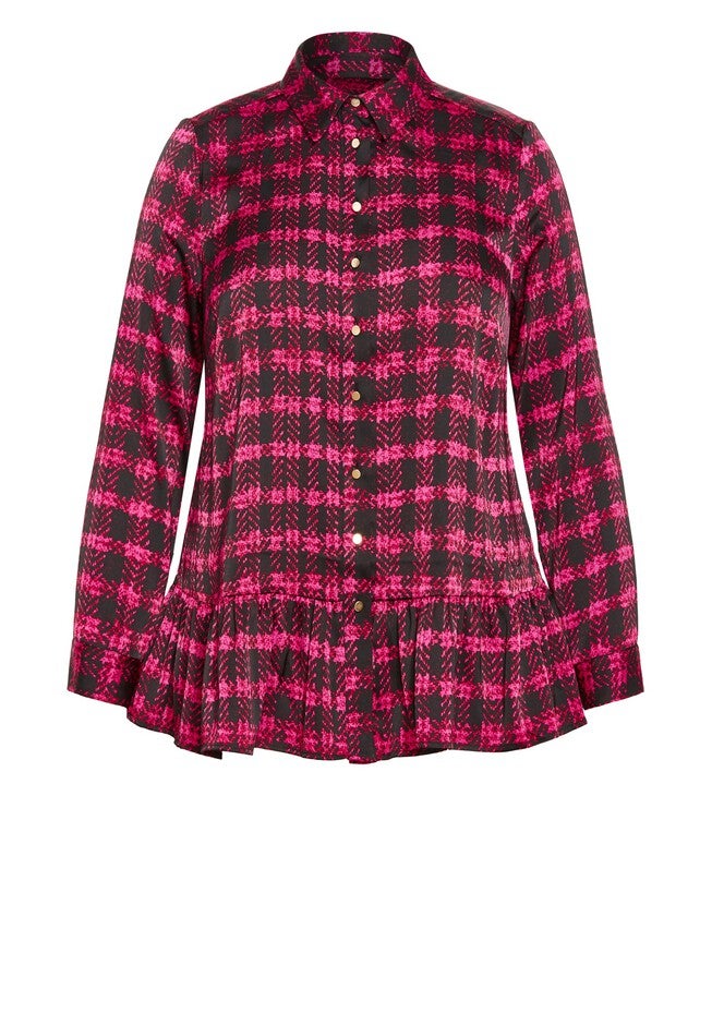 Gracie Print Full Sleeves Ruffle Shirt, PINK CHECK, alternate image number null