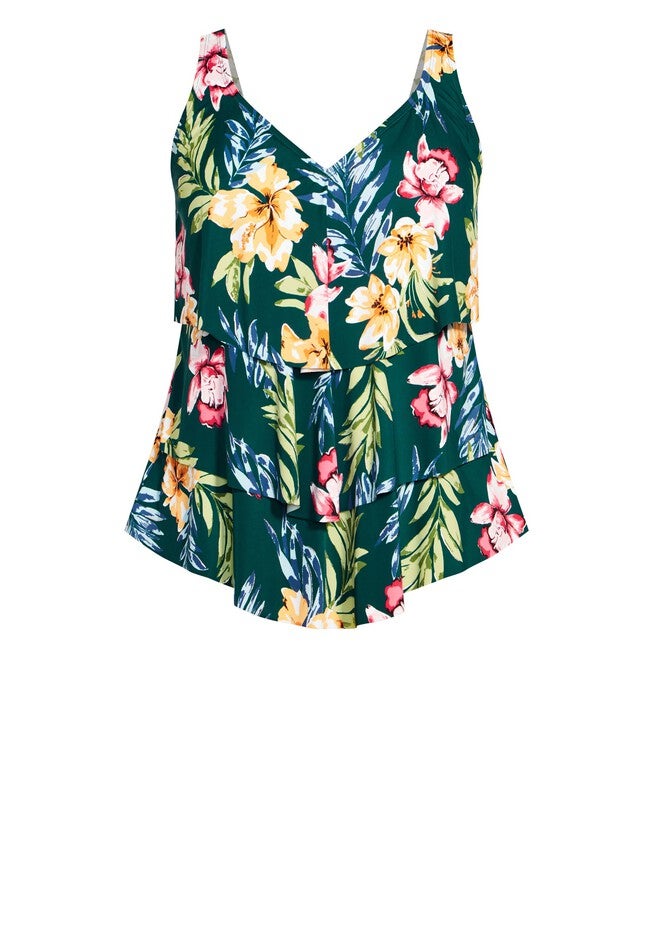 3 Tiered Print Tankini Top, RAVEN, alternate image number 2