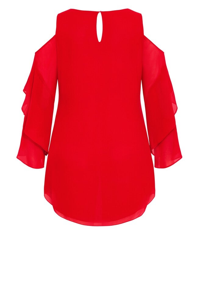 Hi Lo Cold Shoulder Top - love red, RED, alternate image number null