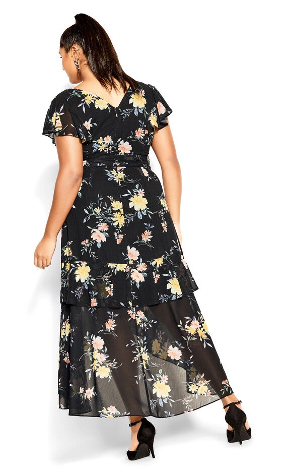 Flirty Tier Print Maxi Dress - black, GREY, alternate image number 3