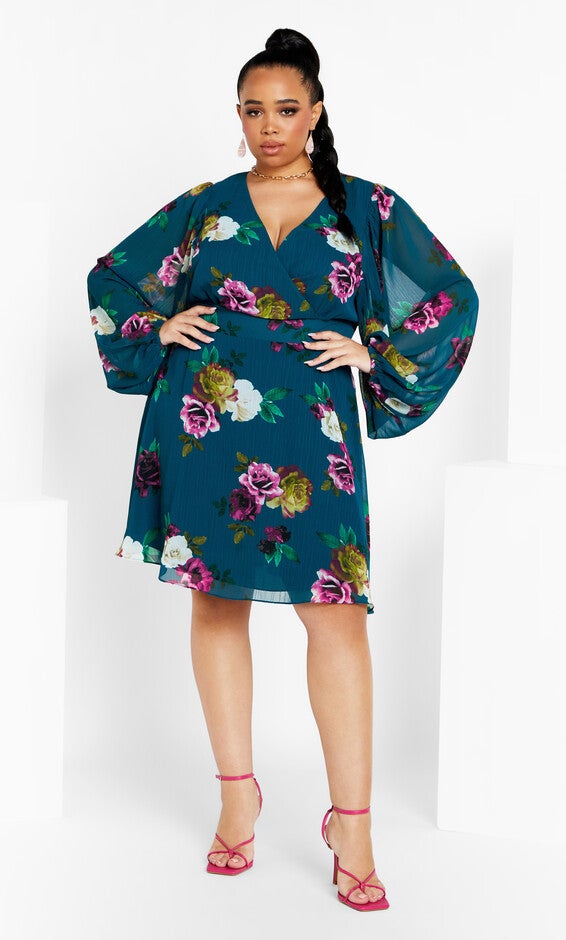 Khloe Print Dress - teal, GREEN, hi-res image number null