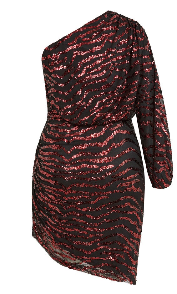 Sequin Stripe Dress - ruby, RED, alternate image number null