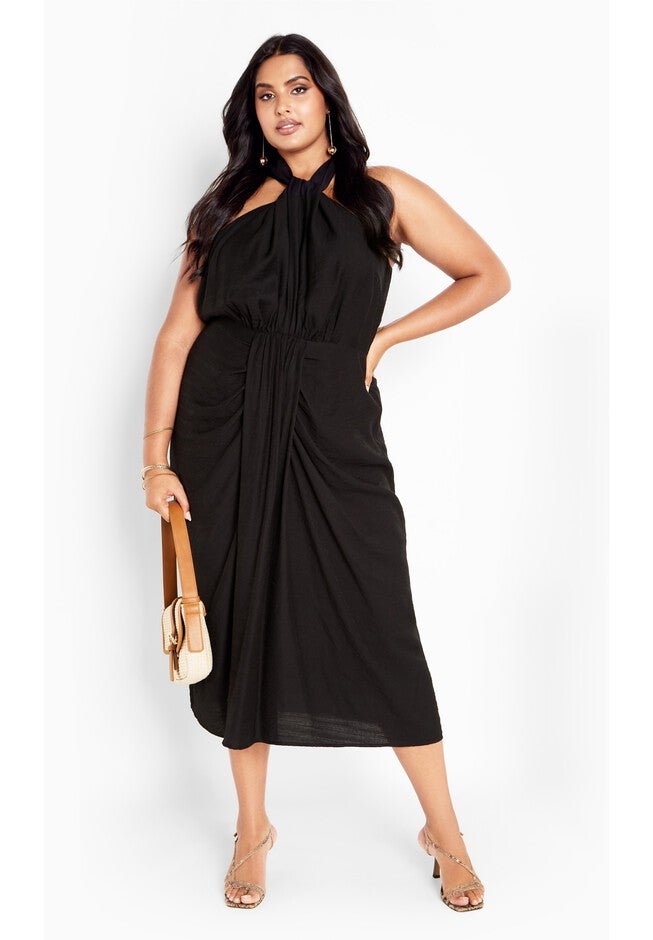 Briella Halter Twist Front Maxi Dress - black, BLACK, hi-res image number null