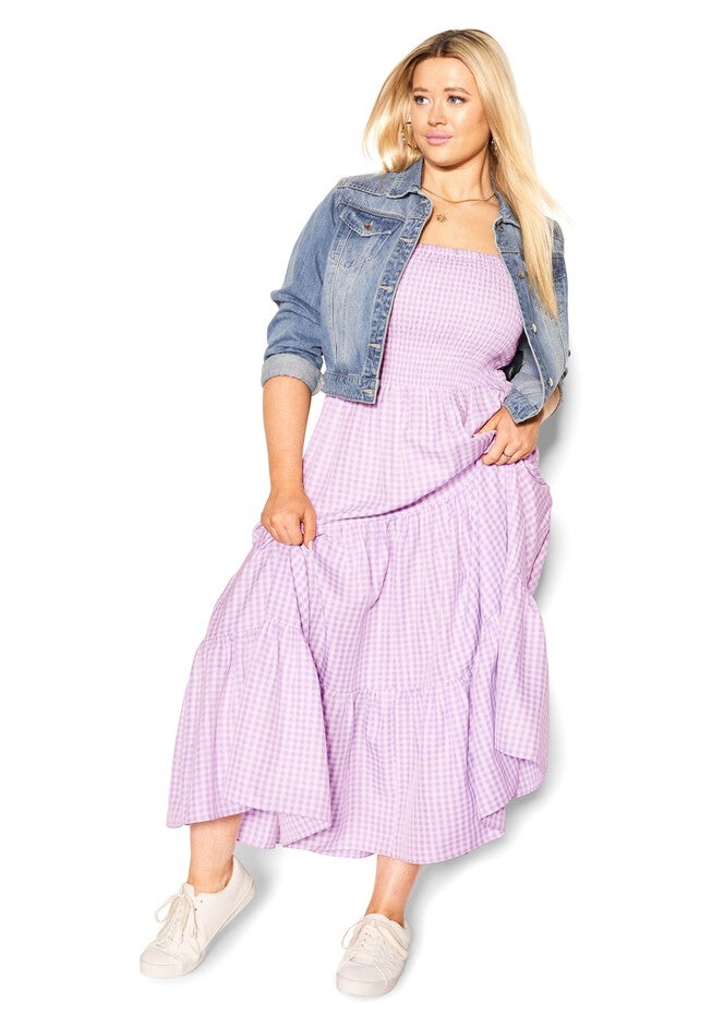 Gingham Maxi Dress - lavender, PURPLE, on-hover image number 1