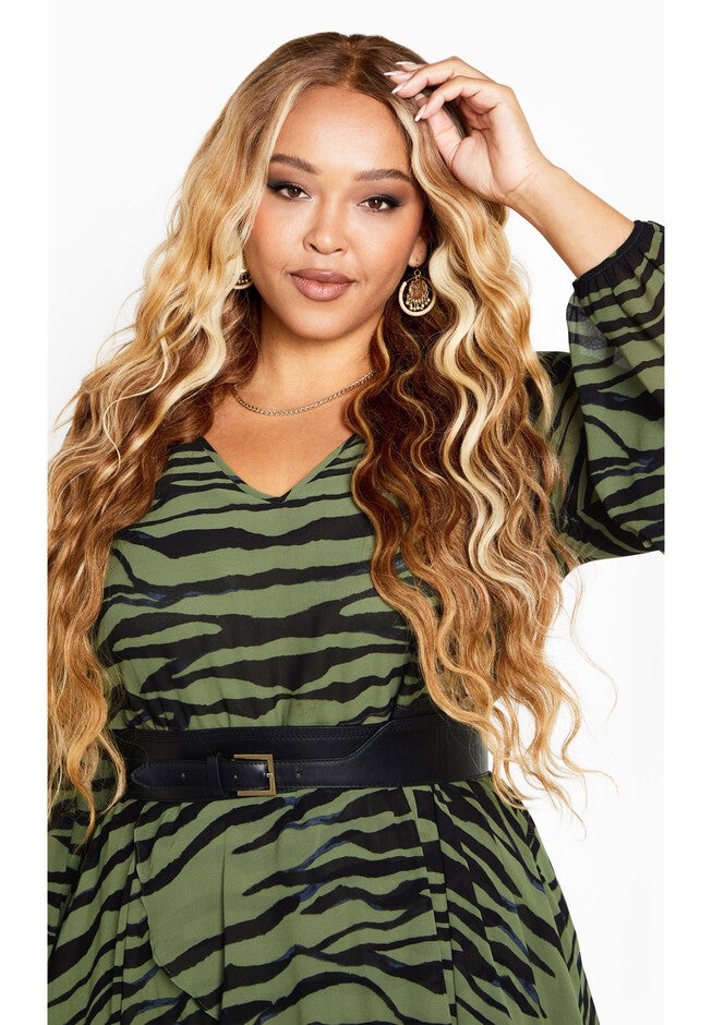 Lorena Dress, GREEN ZEBRA STRIPES, alternate image number null