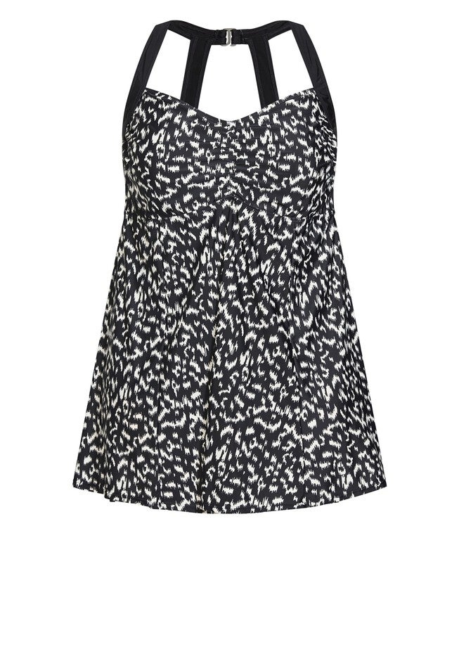 Halter Back Swim Dress, MONO IKAT, alternate image number 2