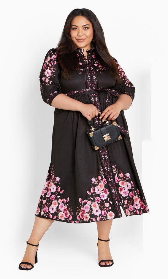 Annabelle Button Closure Midi Dress - black, BLACK, alternate image number null
