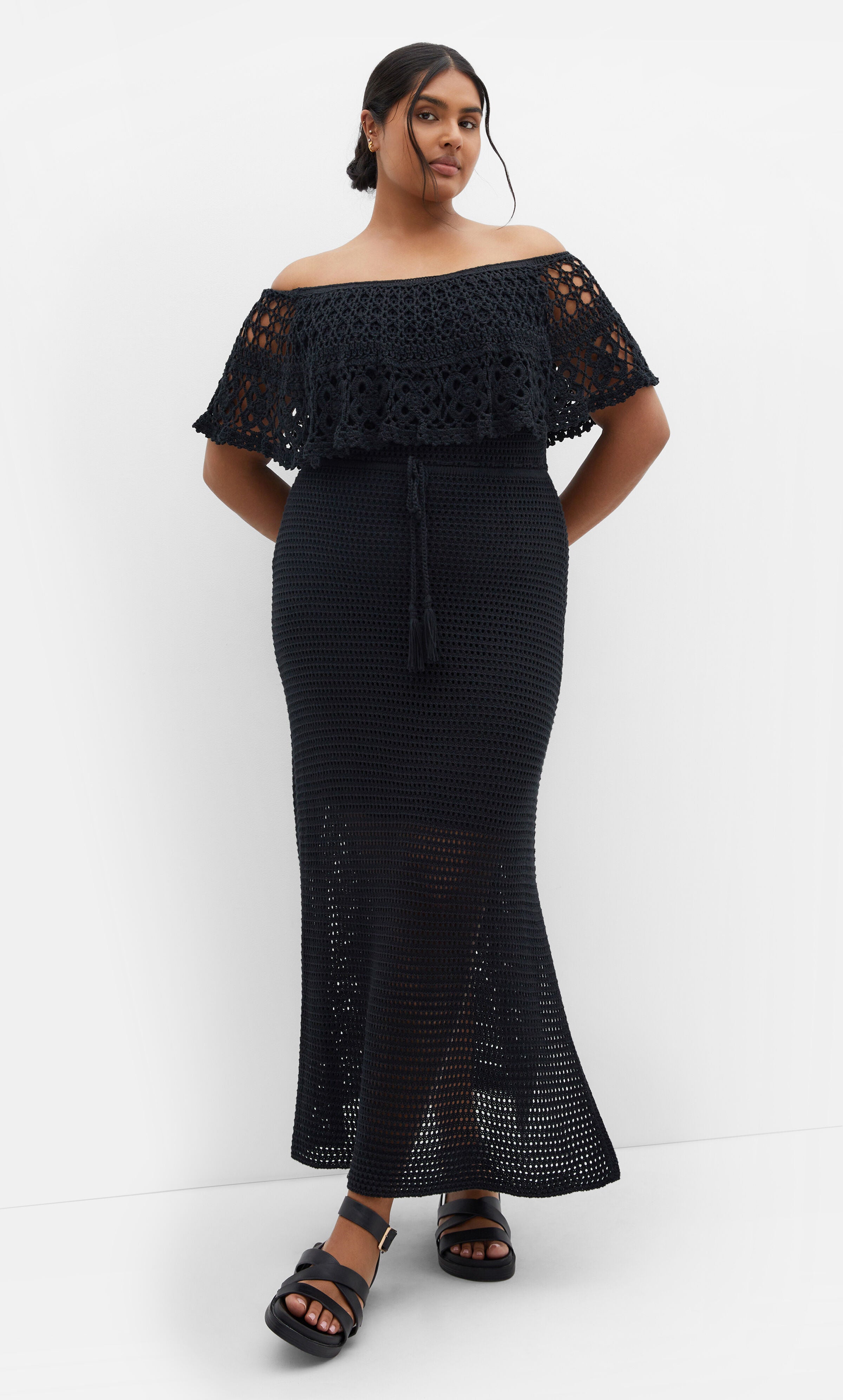 Callie Crochet Dress - black, BLACK, hi-res image number 0