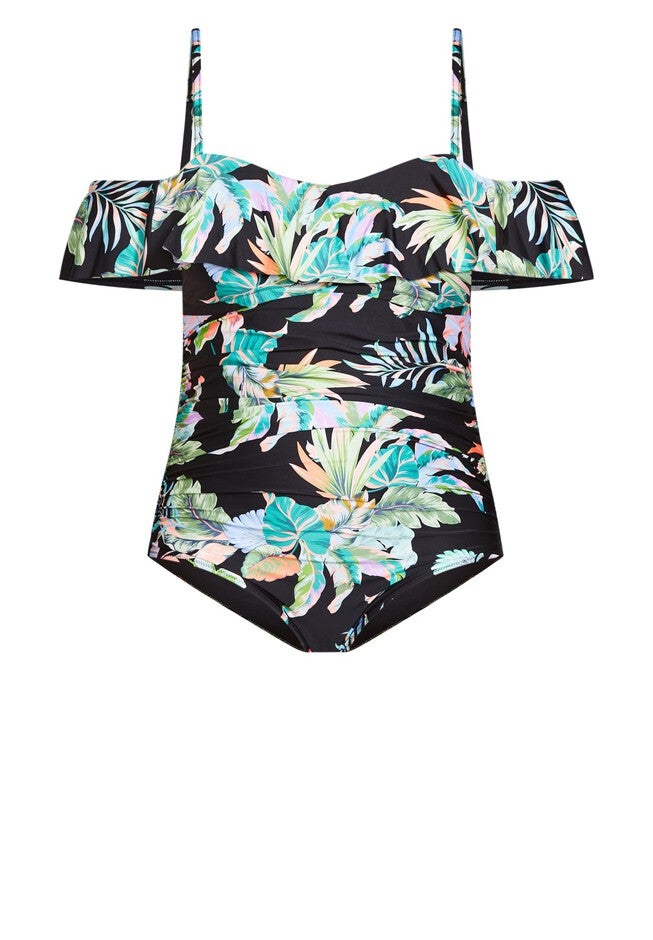Samira Ruffle Print 1 Piece - black, BLACK, alternate image number null