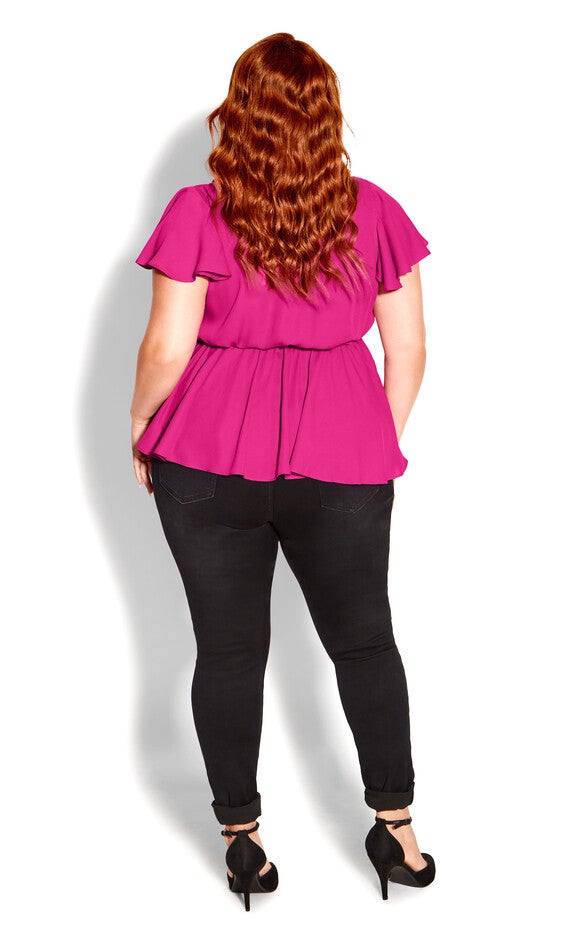 Wrap Frills Top - shocking pink, PINK, alternate image number 4