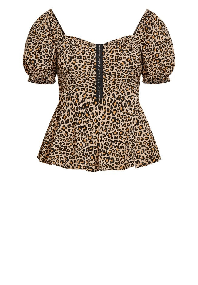 Quirky Print Top - cheetah, BEIGE, alternate image number null