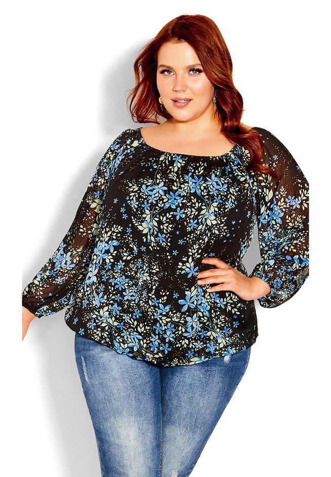 Blue Ditsy Top - black, BLUE, on-hover image number null