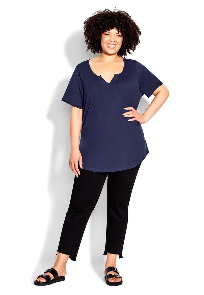 Split Neck Top, NAVY, hi-res image number 0