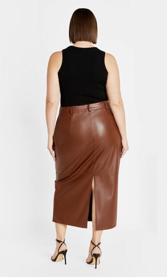 Faux Leather Ivy Skirt - nougat, NOUGAT, alternate image number null