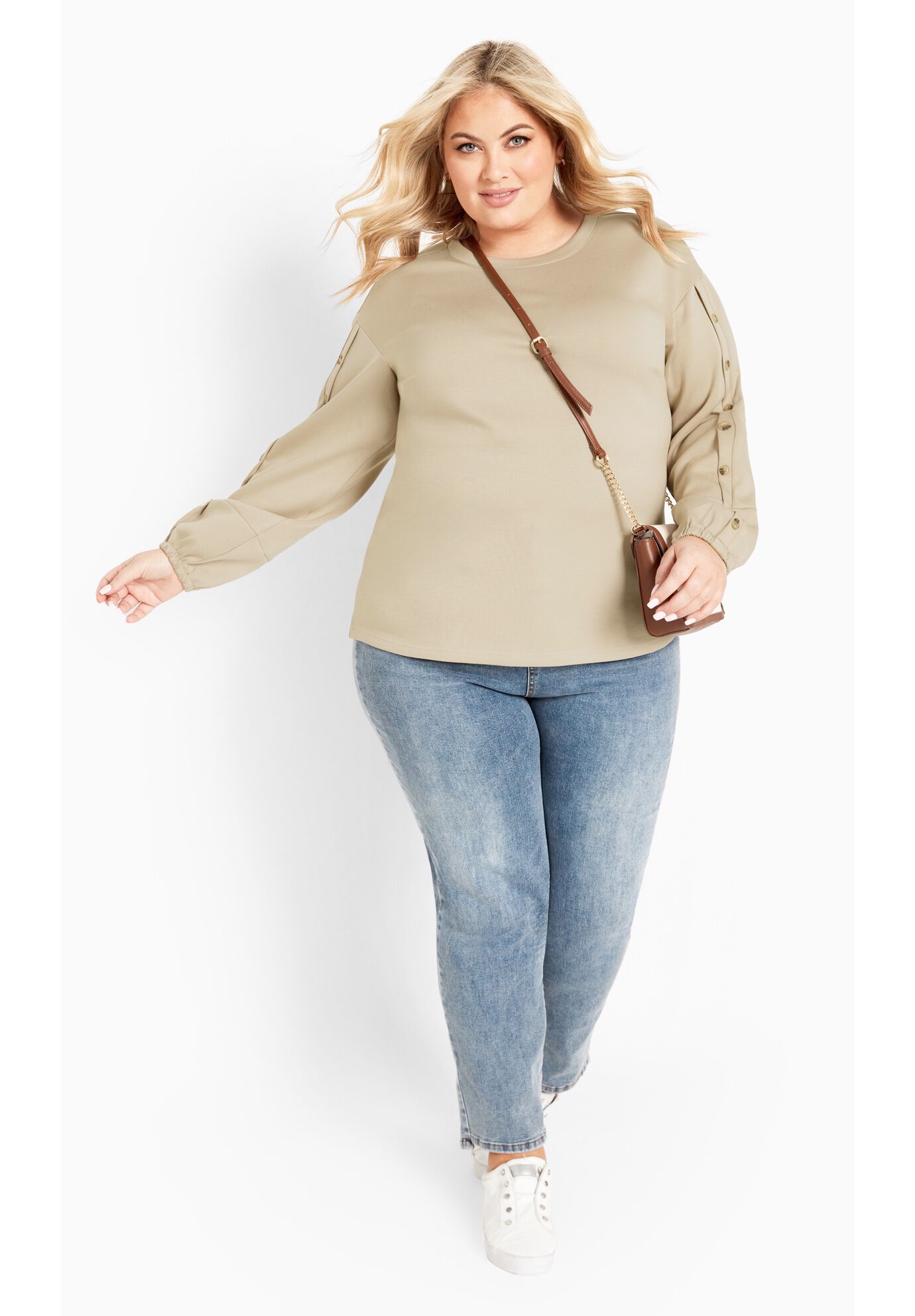 Elena Button Top, BUFF, on-hover image number 1