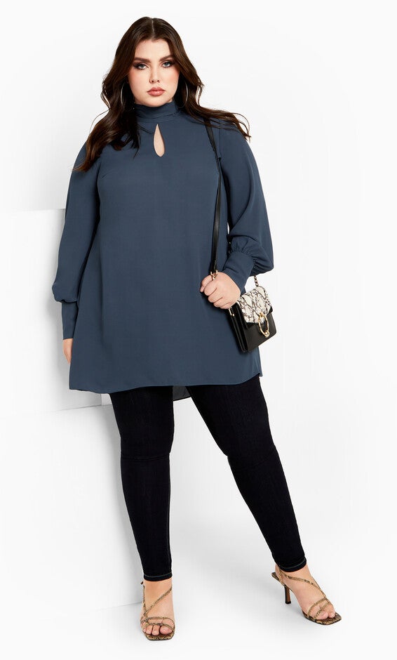 Neck Tie Tunic - navy, NAVY, alternate image number 1
