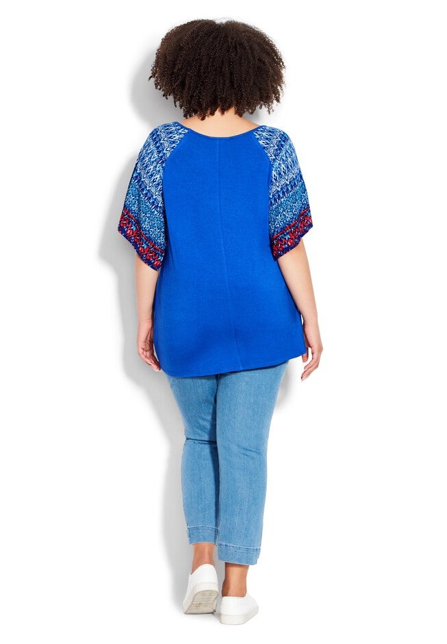 Grace Tie Front Top, IKAT AQUA, alternate image number null