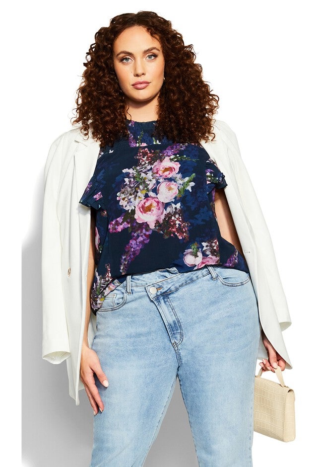 Nova Floral Top - navy, BLUE, on-hover image number null