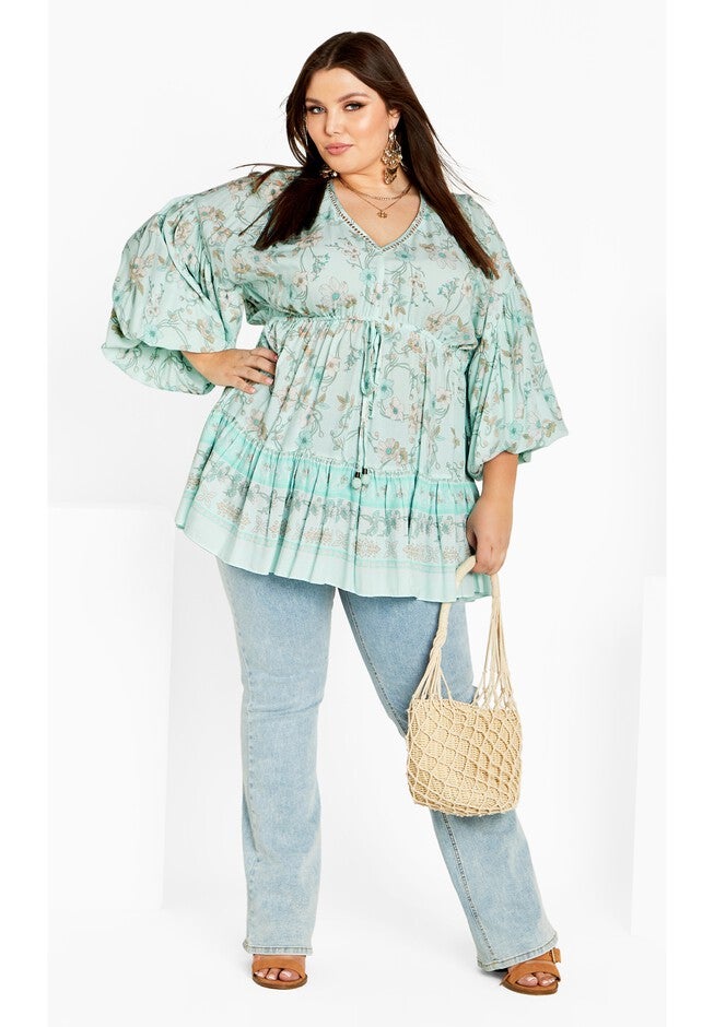 Spirited Floral Tunic - seafoam, GREEN, on-hover image number 1