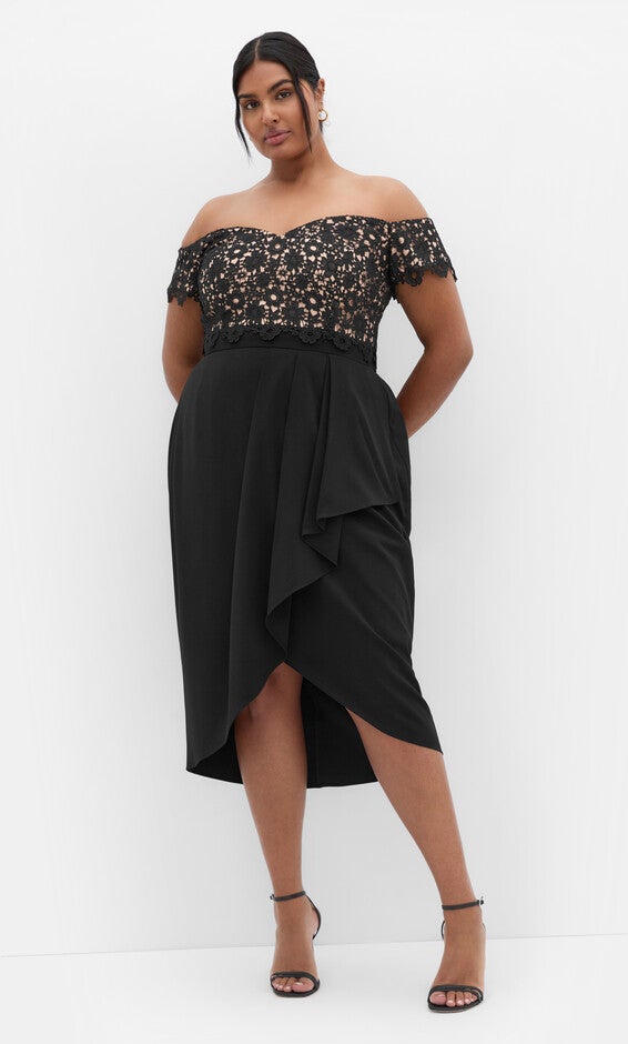 Lace Glamour Midi Dress - black, BLACK, hi-res image number 0