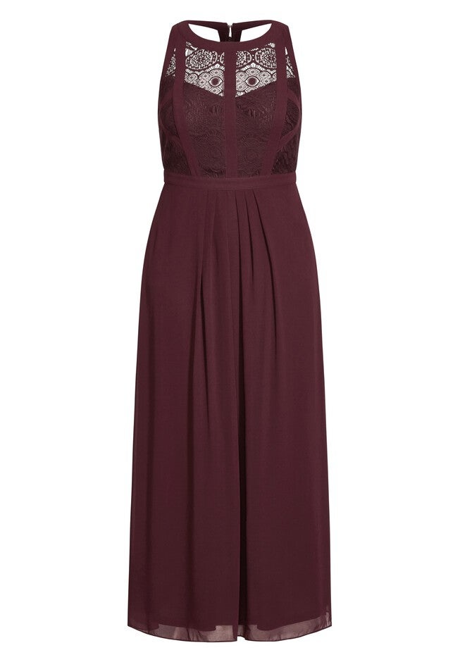 Paneled Bodice Maxi Dress - bordeaux, RED, alternate image number null