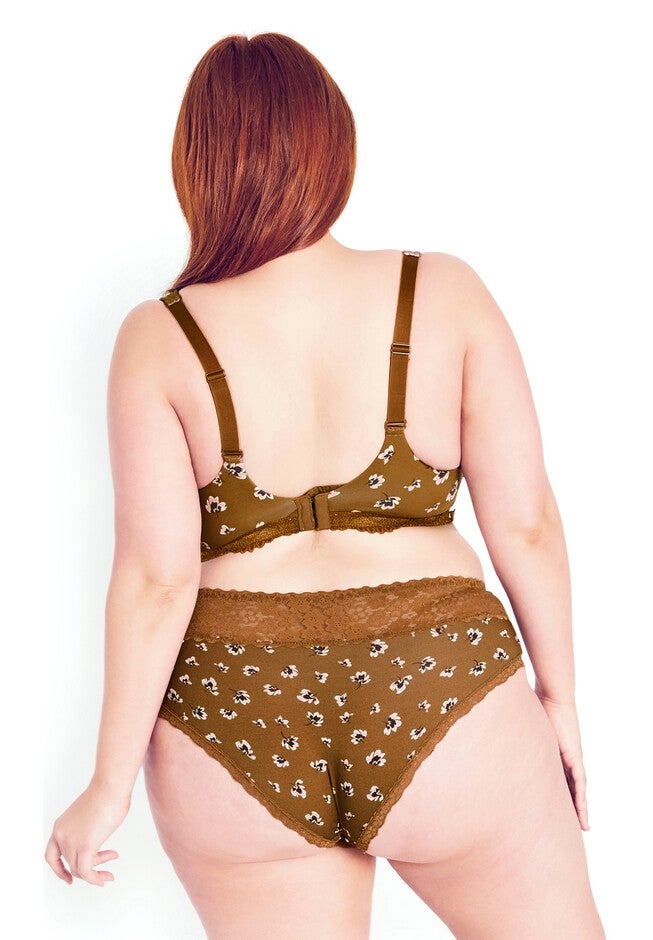 Cotton Wire Free Contour Print Bra - ginger, BROWN, on-hover image number 1