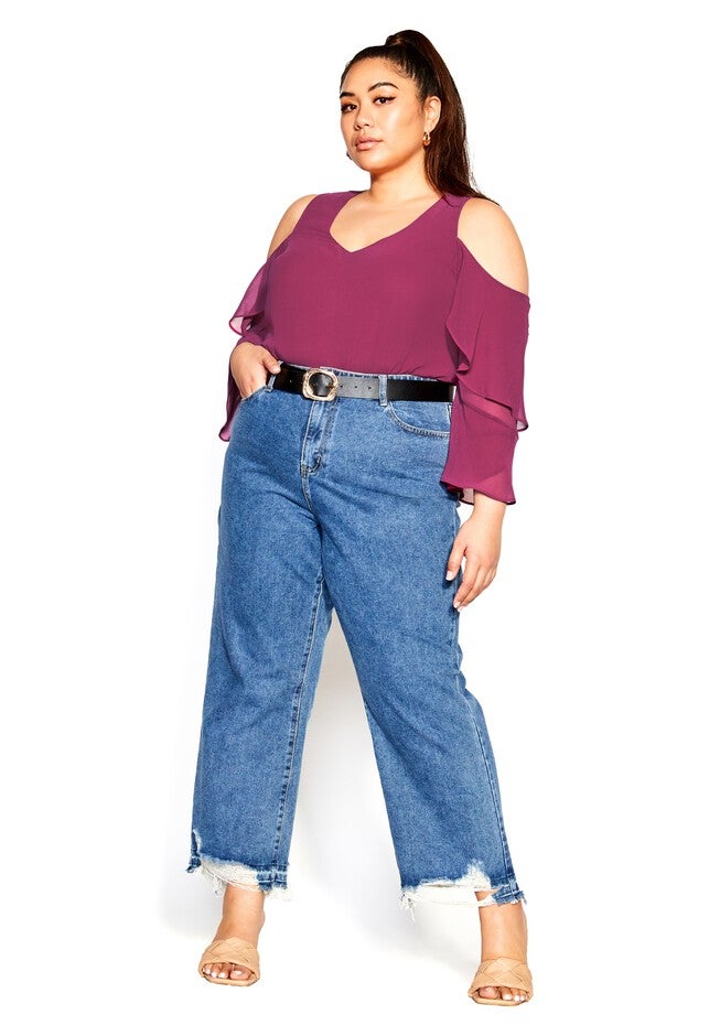 Hi Lo Cold Shoulder Top - sangria, RED, on-hover image number null