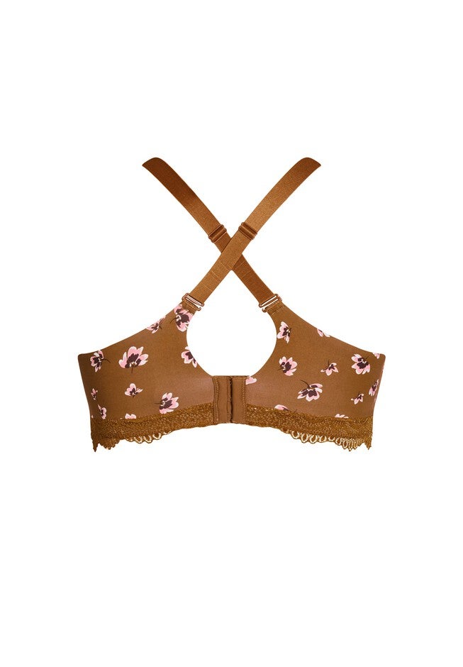 Cotton Wire Free Contour Print Bra - ginger, BROWN, alternate image number 3
