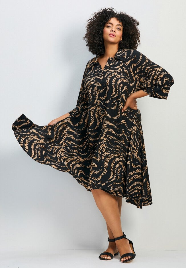Parker Printed Hanky Hem Collared Dress, ANIMAL INSTINCT, hi-res image number null