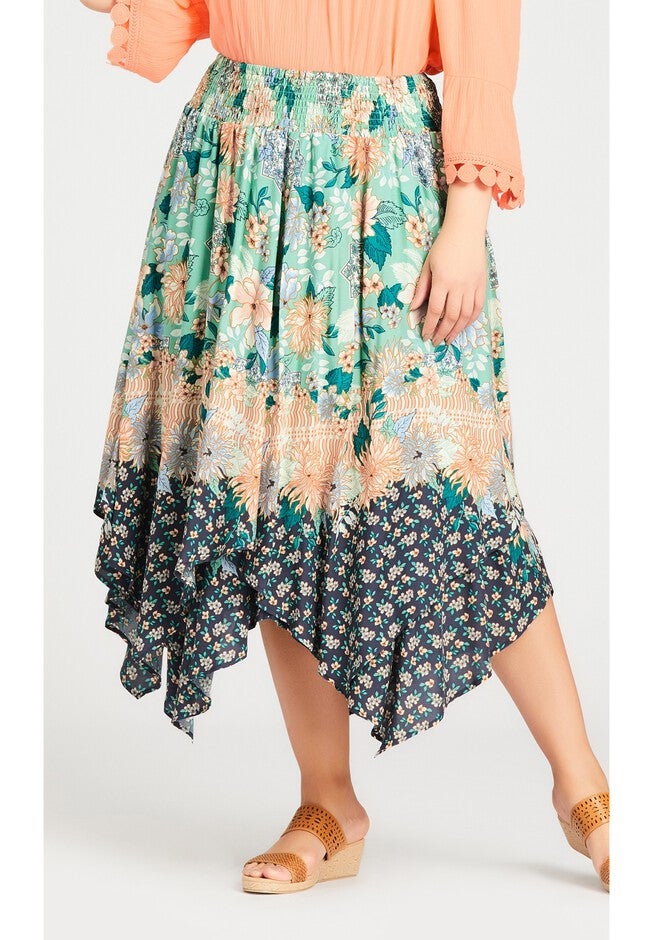 Nora Hanky Hem Skirt, MINT BLOSSOM BORDER, alternate image number null