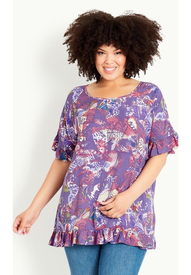 Rivka Frill Print Top, LILAC BUTTERFLY, alternate image number null