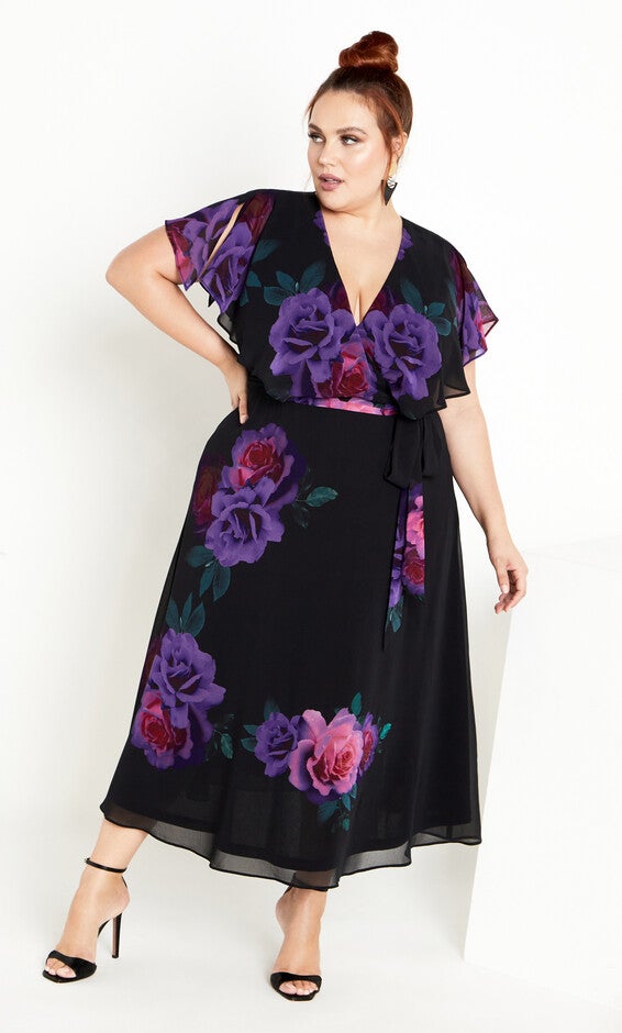 Tied Rose Maxi Dress - black bright bloom, BLACK, alternate image number 4