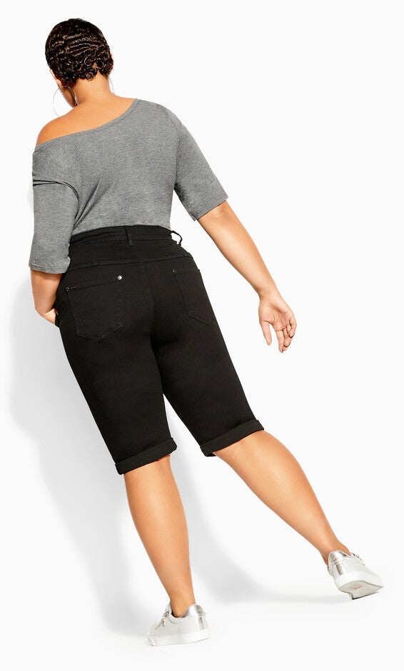 Knee Hi Waist Cuff Short - black, BLACK, alternate image number 3