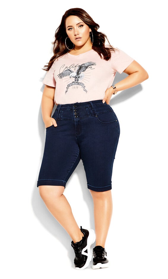 Knee Hi Waist Short - dark denim, BLUE, alternate image number 3