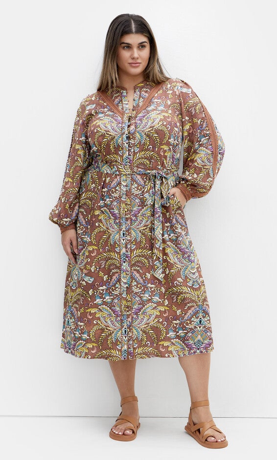 Mysteria Print Dress - saddle, BROWN, alternate image number null