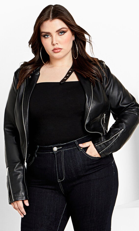 Cropped Biker Jacket - black, BLACK, hi-res image number null