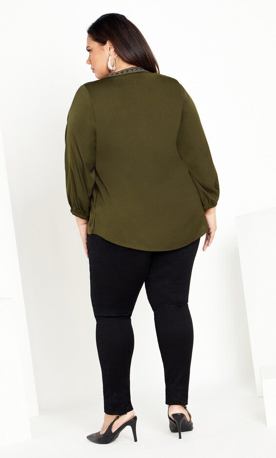 Detail Neck Top - khaki, GREEN, alternate image number 2