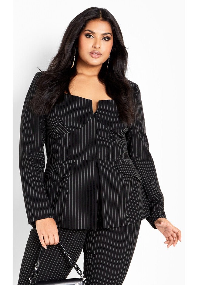 Sabine Stripe Jacket - black, BLACK, hi-res image number null