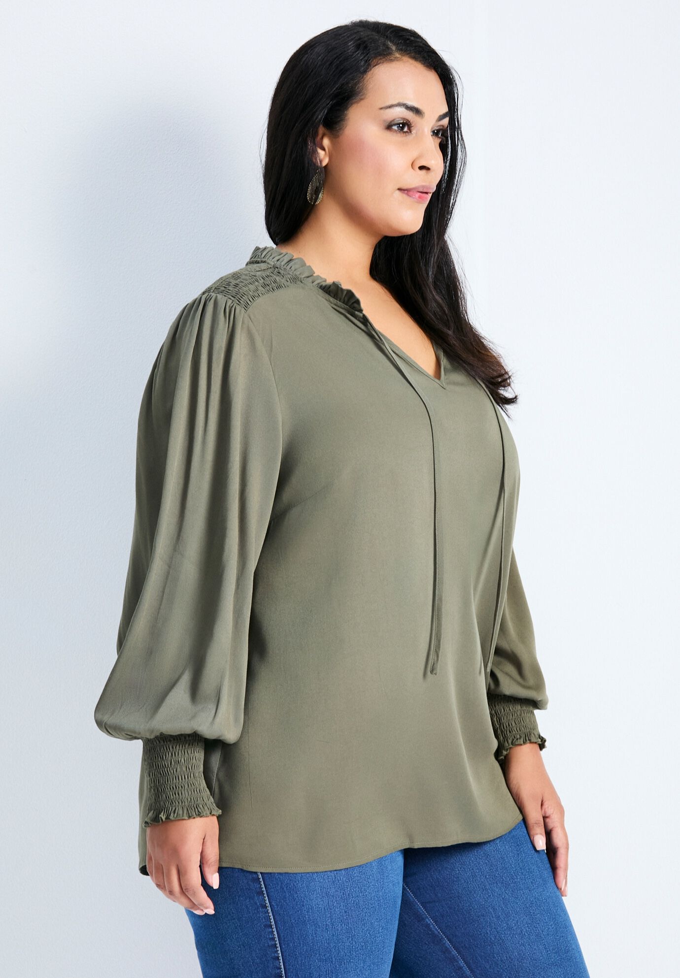 Abby Blouson Sleeve Blouse, OLIVE, alternate image number 2