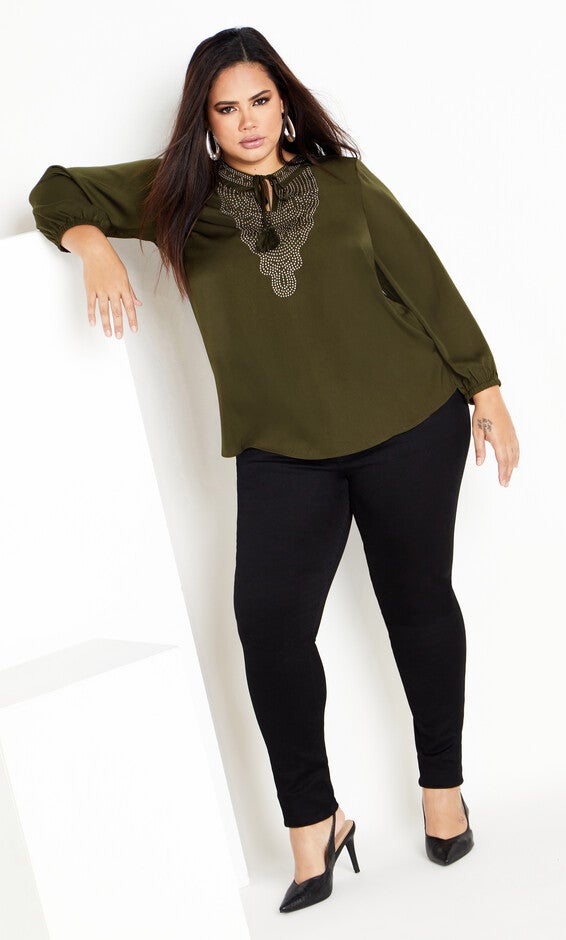 Detail Neck Top - khaki, GREEN, alternate image number 4