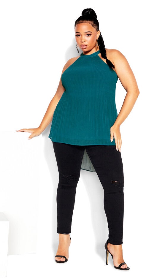 Halter Pleat Top - teal, GREEN, alternate image number 2